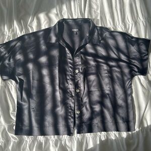 Express Gray Satin Button-Up Top
